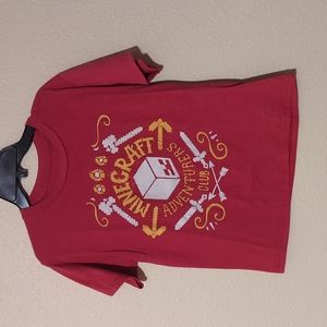 Boy's Minecraft T-shirt. Size Medium. Red with Adventurers Club Logo.